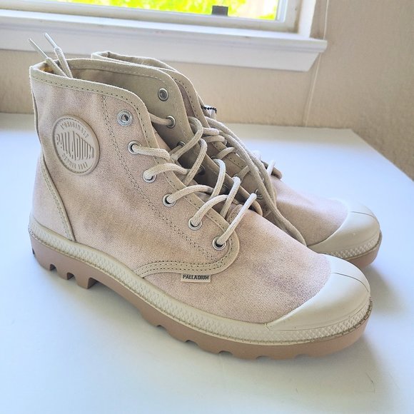 Palladium Workwear Sahara Desert Tan Beige Combat Lace Up Boots W's 10 / M's 8.5 - Picture 2 of 10